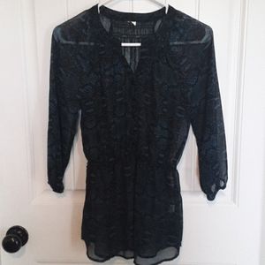 Misses Blouse/Size Small/Sheer Fabric/Teal & Black